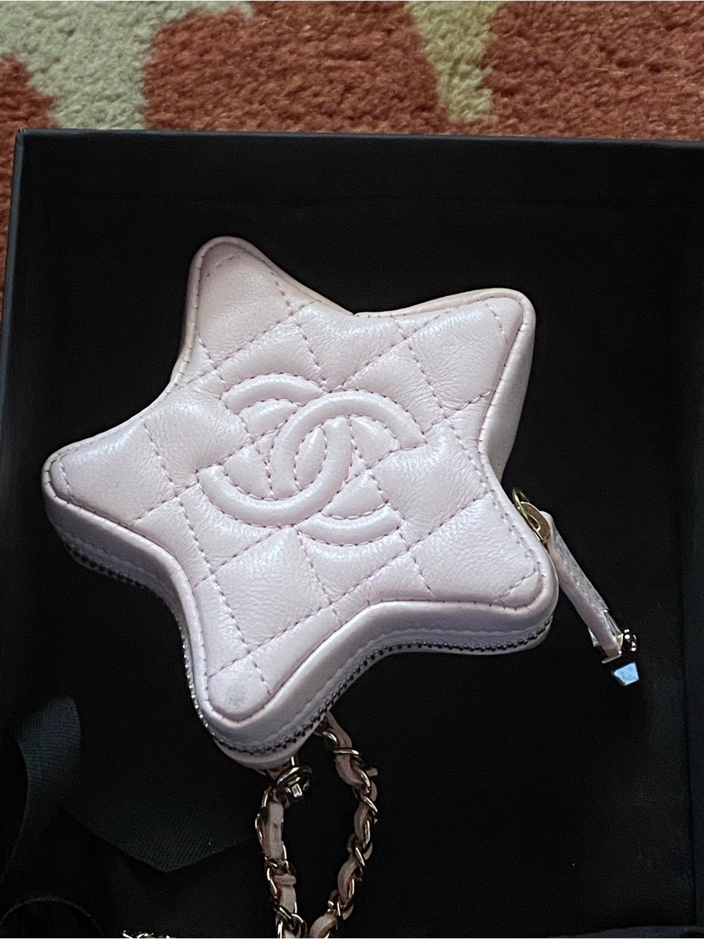 New authentic Chanel Pink Star Quilted Leather bag charm